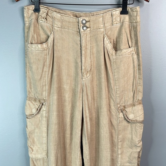 American Eagle Linen Blend Cargo Jogger Pants Khaki Tan Loose Fit Utility Size 6 - Picture 3 of 12